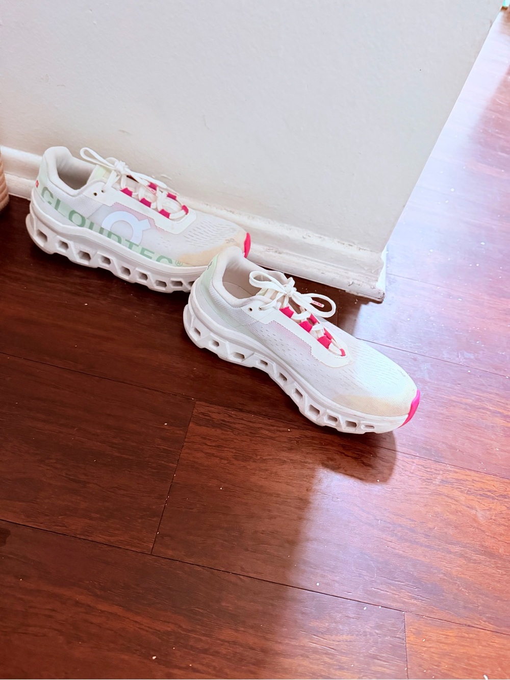 On Running Women’s White Sneakers with Pink & Mint Accents